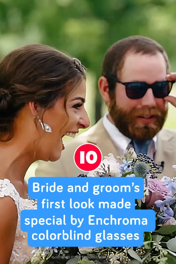 Bride and groom’s first look made special by Enchroma colorblind glasses