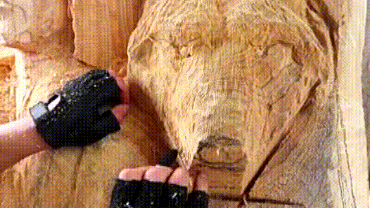 Wood carver creates amazing Native American with wolves -- using a chainsaw